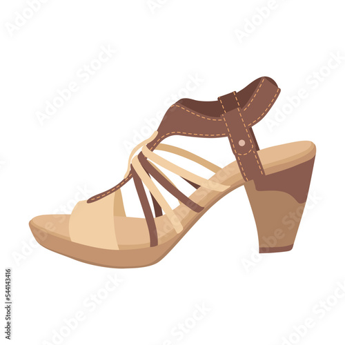 Female footwear flat picture. Cartoon stylish seasonal summer sandals isolated vector illustration