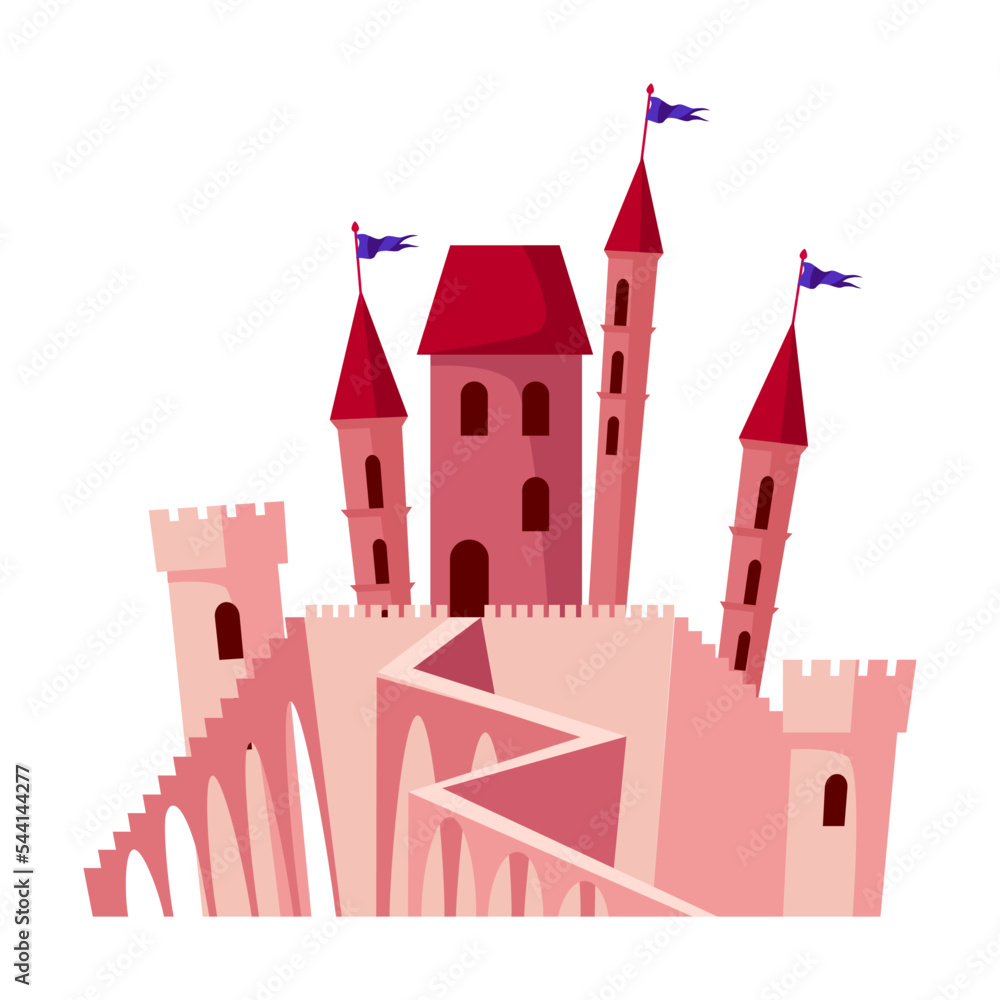 Fototapeta premium Cartoon medieval castles vector illustration. Collection of Gothic towers, fortified palaces, mansions isolated on white background. Fairy tale, ancient buildings, fortresses concept