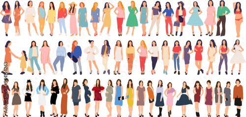 set of women, girls in flat style, design isolated vector