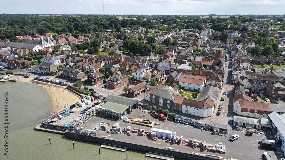 Manningtree Town in Essex on river Stour UK drone aerial view