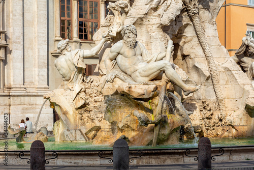 Fountain of Four Rivers (Fontana dei Quattro Fiumi) on Navona square, Rome, Italy