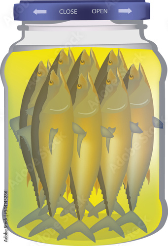 glass jar of tuna fillets in oil-