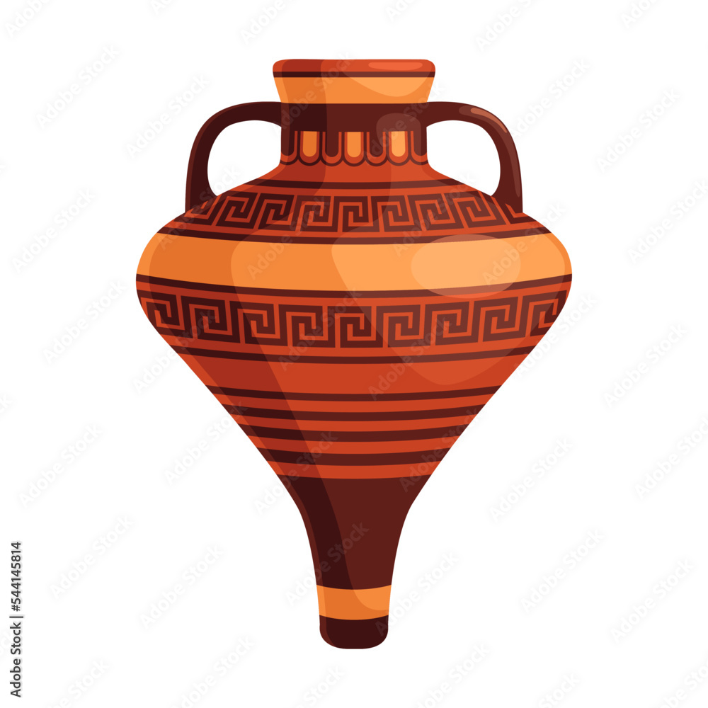 Greek pot. Ornate Greece amphorae, jugs, urns, oil jars pottery objects cartoon design. Flat vector illustration