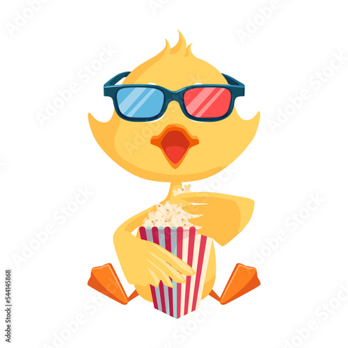 Cartoon duckling. Funny yellow baby chicks or ducks watching movie. For cartoon character