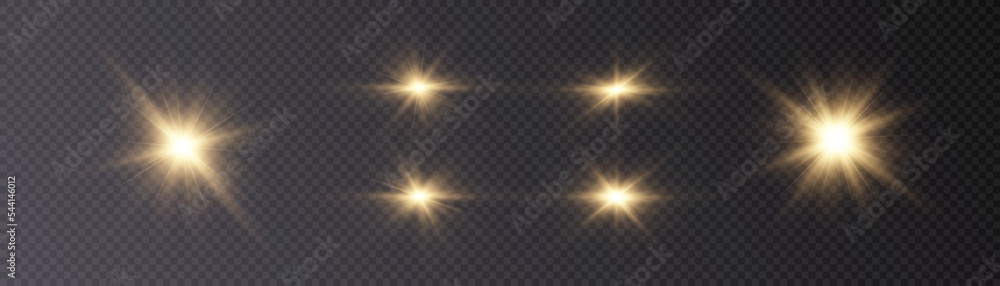 Set of light effects. A flash of warm light, a star on a transparent background. Sun, summer. light sunlight. Vector
