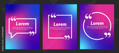 Quote frames blank templates set. Text in brackets, citation empty speech bubbles, quote bubbles. Textbox isolated on color background. Vector illustration. 