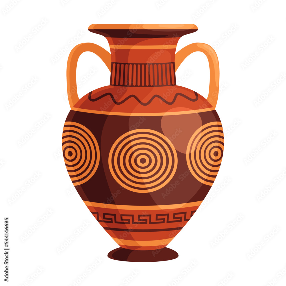 Greek pot. Decorative ornate Greece amphorae, jugs, urns, oil jars pottery objects cartoon design. Flat vector illustration