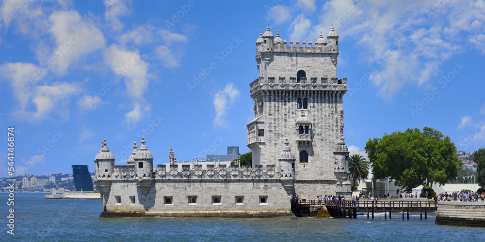 Belem Tower viewed from the Tagus river, Lisbon, Portugal