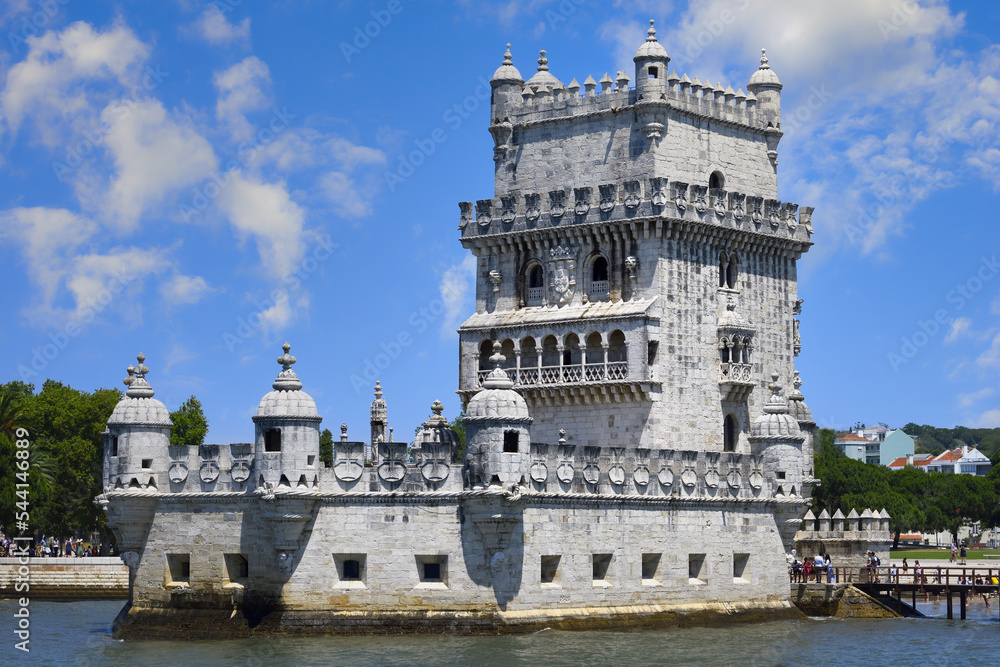 Belem Tower viewed from the Tagus river, Lisbon, Portugal