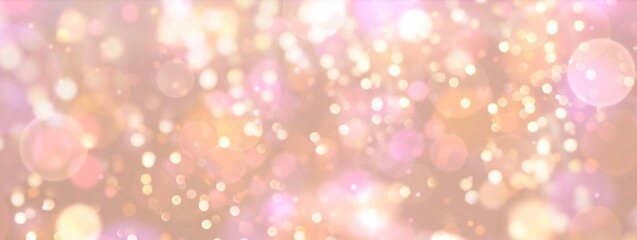 Abstract Christmas bokeh background - gold, pink blurred glitter lights - banner, header, panorama