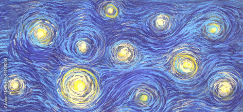 Glowing stars on a blue sky abstract background in the style of impressionist paintings