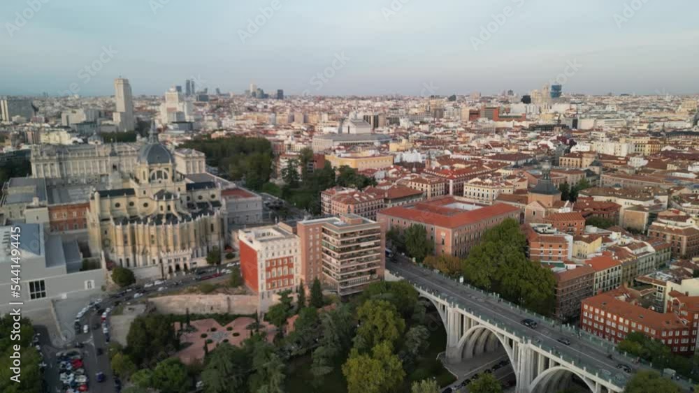 Madrid, Spain. Aerial view of city landmarks and buildings from Royal Palace area Madrid, Spain. Aerial view of city landmarks and buildings from Royal Palace area