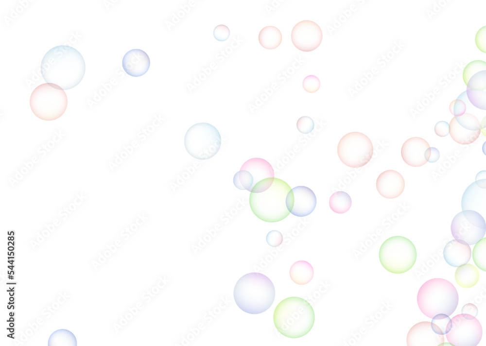 Soap bubbles randomly flew on a white background. Background design. Vector