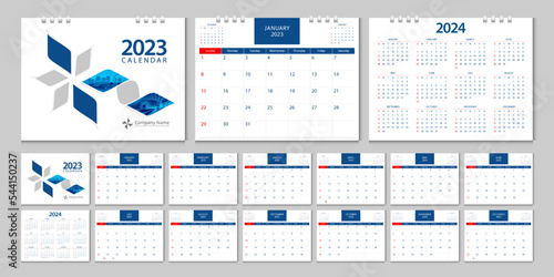 Calendar 2023, calendar 2024 week start Sunday corporate design template vector.