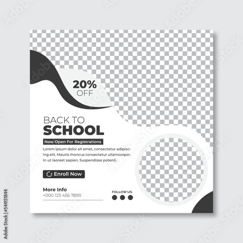 School Students Admission social media post or Back to school admission social media post banner template Design.