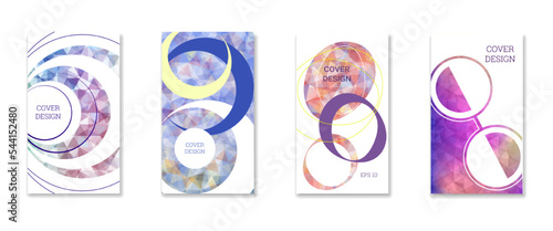 Cover design. Set of 4 covers. Imitation of crumpled paper. Unusual bright abstract background for magazine, book, splash, banner, vector. Imitation of crumpled paper