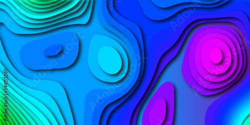 Abstract modern blue, pink paper cut background. Blue cutout fluid shapes color gradient multi layers vector background. Papercut shape banner background.