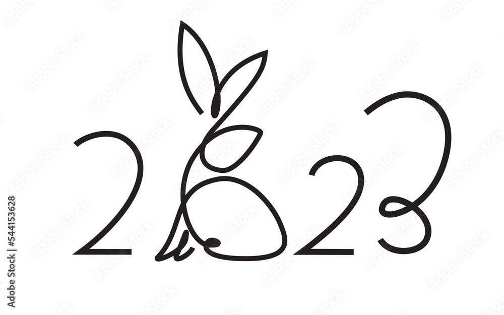 2023 greeting banner line style with rabbit, clouds, flowers for holiday card, invitation, party poster, flyer, decor. Vector 10 eps 2023 greeting banner line style with rabbit, clouds, flowers for holiday card, invitation, party poster, flyer, decor. Vector 10 eps