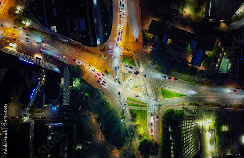 intersection at night in hamburg aerial