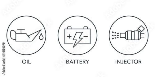 Car service icons set - oil, battery and injector