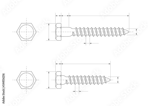 blueprint small and big screw self tapping, set screws illustration vector object
