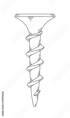 screw working drawing, small sharp tailed self-tapping screws black and white art sketch vector