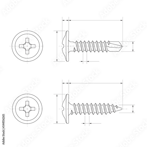 blueprint small and big screw self tapping, set screws illustration vector object