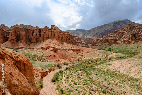 Red canyon Konorchek (Suluu-Terek) in the mountains in Kyrgyzstan