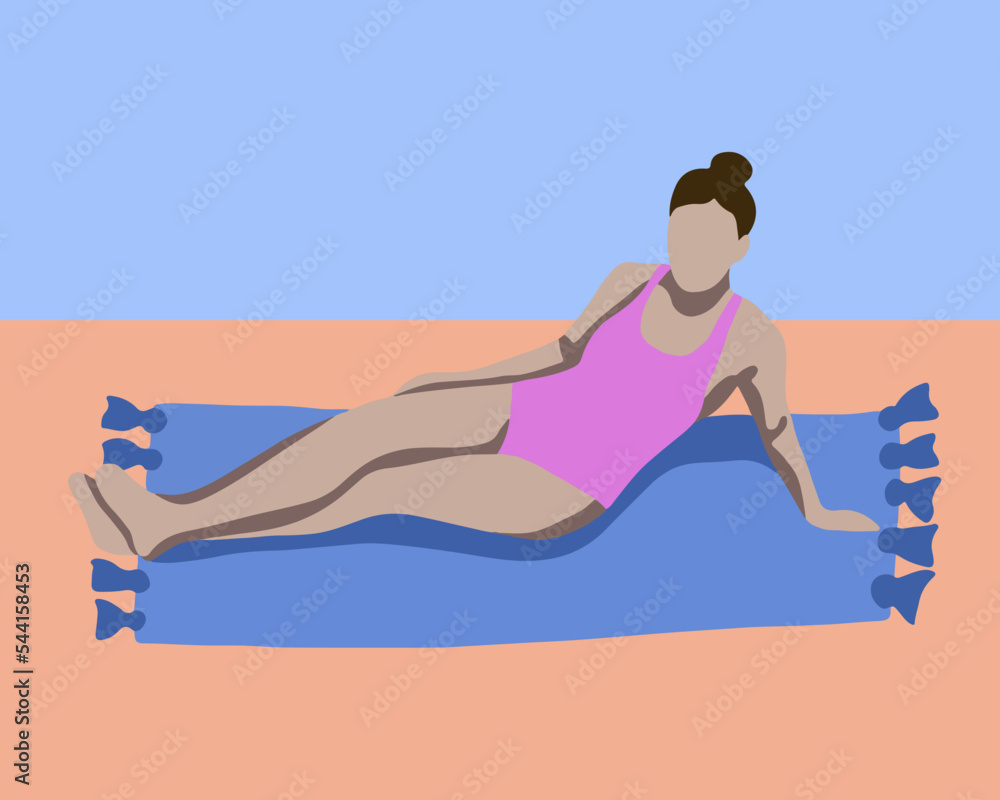 Vector isolated illustration of a young white girl on the beach.