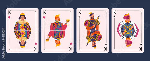 Cartoon Color Four Kings Figures from Deck of Playing Cards Set Concept Flat Design Style. Vector illustration