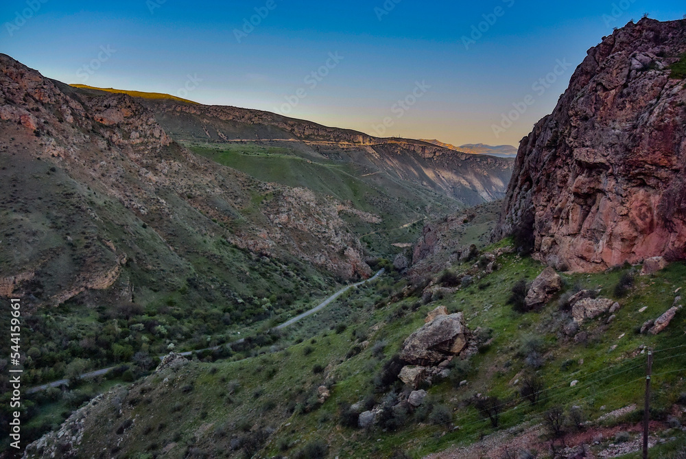 Fototapeta premium Mountains near the Armenian monastery of Noravank in the morning. At dawn. Armenia.