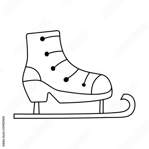 Figure skates for ice skating vector illustration in simple line art cartoon doodle style. Winter sports equipment single clip art design element. Athletic accessory. Black and white drawing.