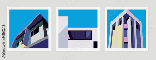 Buildings, views from below , against the blue sky