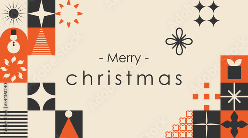 Ornate Bauhaus Inspired Christmas Background. Trendy Winter Holidays art templates.