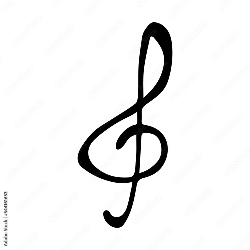 Treble clef doodle. Hand drawn musical symbol. Single element for print, web, design, decor, logo Treble clef doodle. Hand drawn musical symbol. Single element for print, web, design, decor, logo