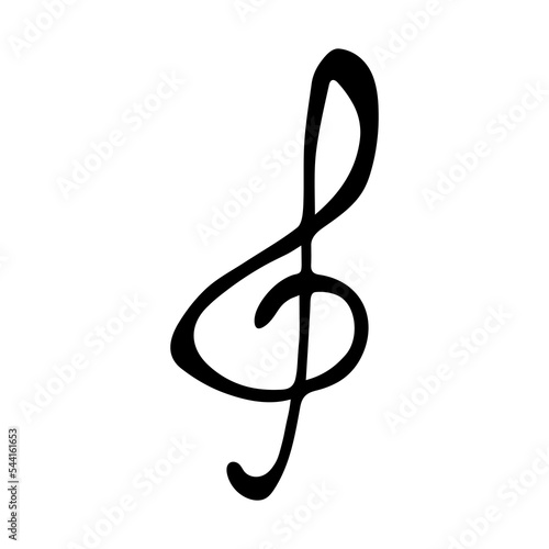 Treble clef doodle. Hand drawn musical symbol. Single element for print, web, design, decor, logo photo