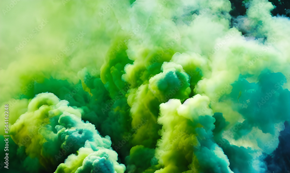 Thick billowing green smoke. Can be used for toxic, pollution., magic.  - obrazy, fototapety, plakaty 
