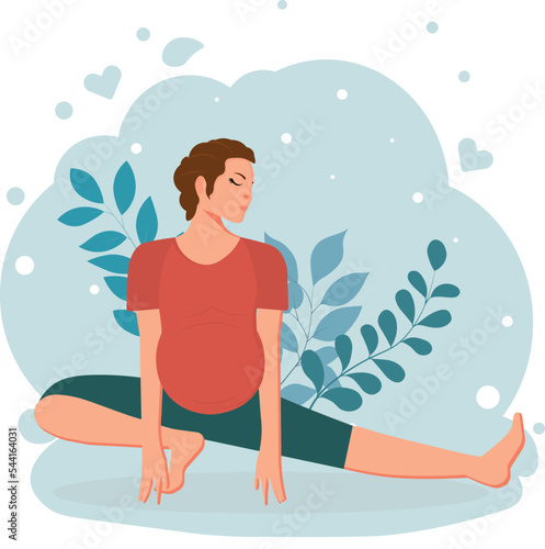 Pregnant woman sitting on one leg in yoga pose