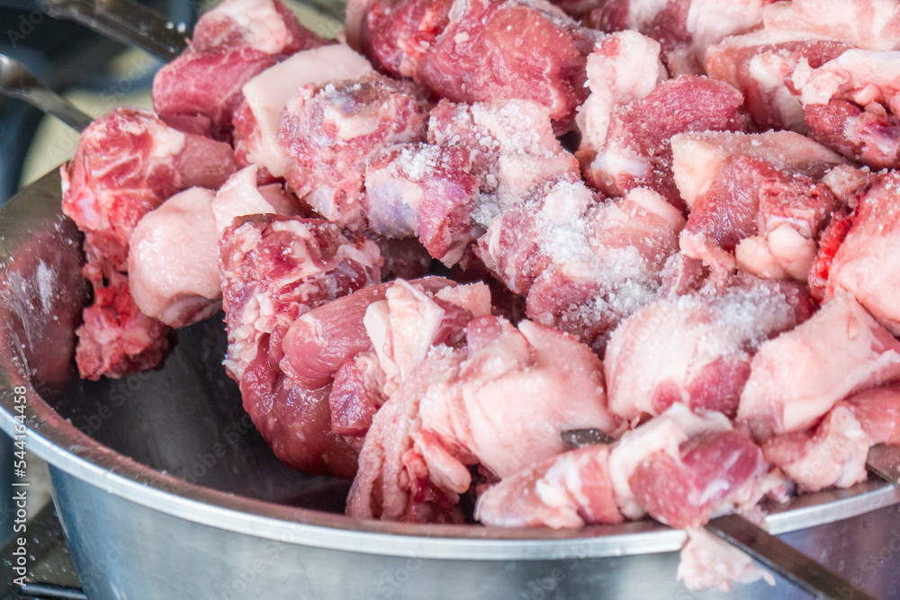 Georgian mtsvadi, Shashlik preparation. Smoking shashlik on the grill