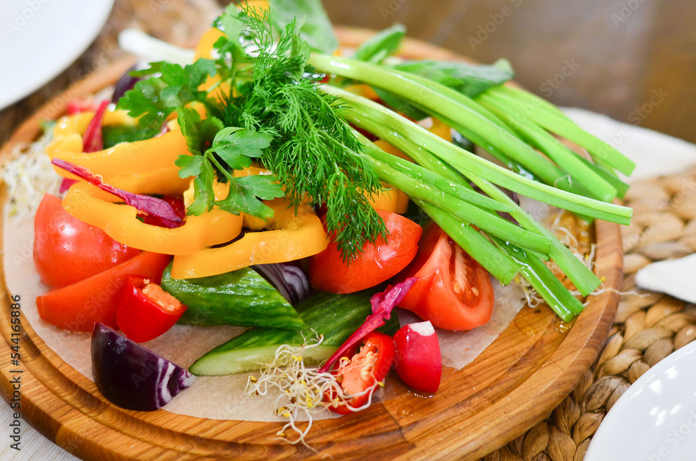 Chopped vegetables on cutting board