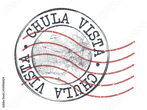 Chula Vista, CA, USA Stamp Map Postal. Silhouette Seal Roads and Streets. Passport Round Design. Vector Icon. Design Retro Travel National Symbol. photo