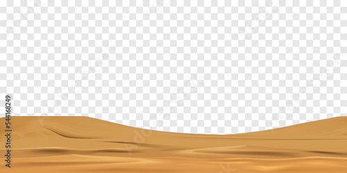 Desert sand landscape isolated on transparent background. Beautiful  realistic beach sand dunes. 3d vector illustration of sandy desert.