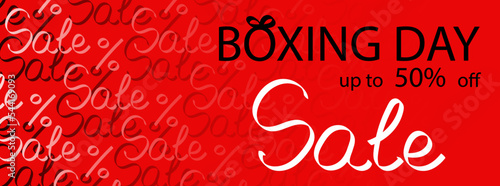 Boxing day sale banner template vector illustration. Red background for christmas sale up to 50 per sent off