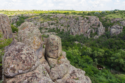 View of Aktove Canyon is a canyon near the Aktove village, on the Mertvovod river in the Voznesenskyi region of Mykolaiv Oblast of Ukraine photo