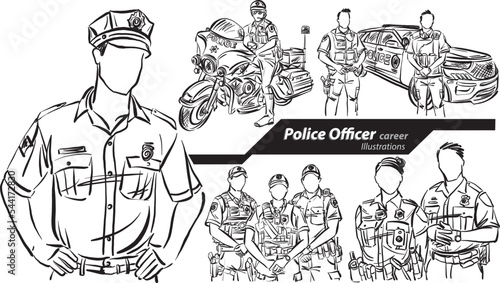 police officer career profession work doodle design drawing vector illustration