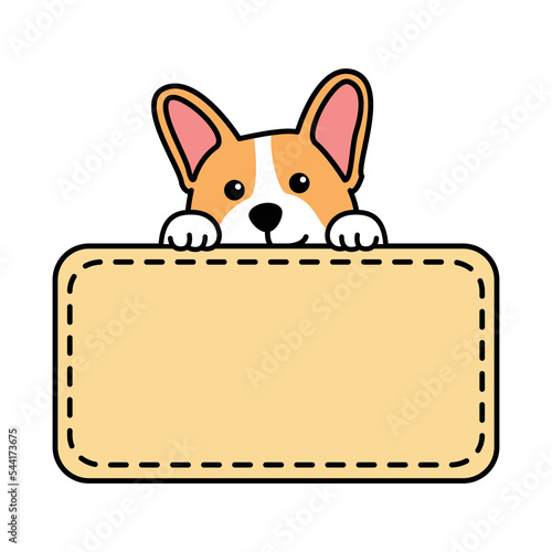 Cute corgi dog with frame border template cartoon, vector illustration