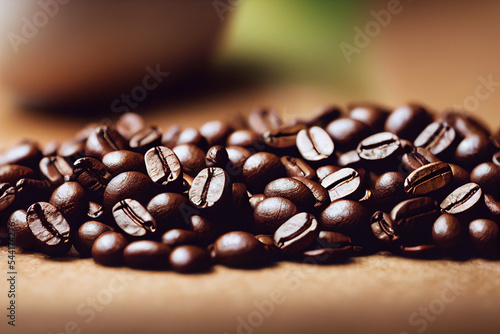 brown coffee beans lie on a wooden table