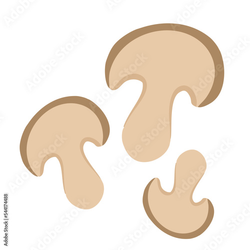 Champignon pieces. Fresh mushrooms cut in half and slices composition. Healthy organic food. Textured flat vector illustration isolated on white background.