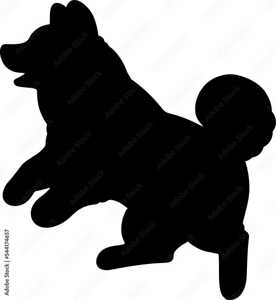 Simple and adorable Silhouette of Akita Dog jumping and playing Simple and adorable Silhouette of Akita Dog jumping and playing