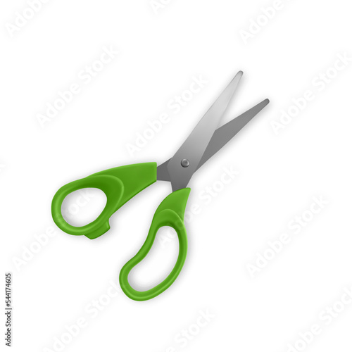 Open scissors in realistic style isolated on white background Vector illustration